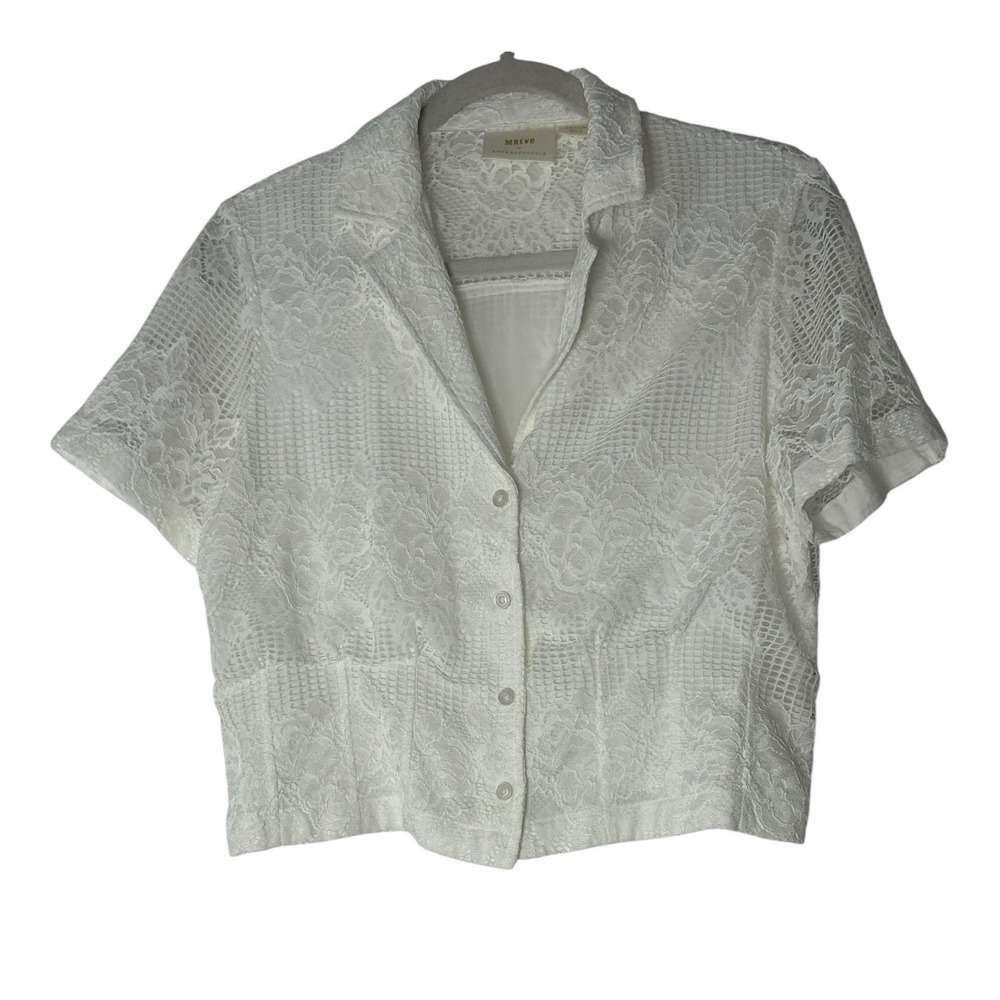 Anthropologie Maeve Top Women's Medium White Short Sleeve Lace Button Front